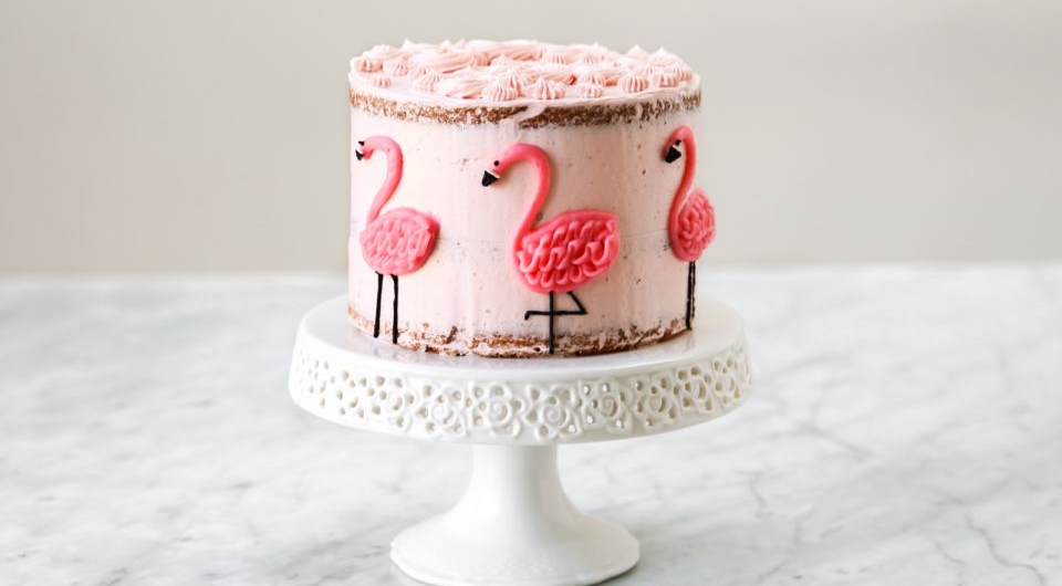 Flamingo Pink Velvet Cake with Strawberry Rhubarb Compote 3