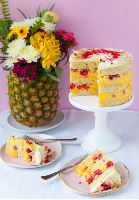 Coconut Passion Fruit Raspberry Layer Cake 7