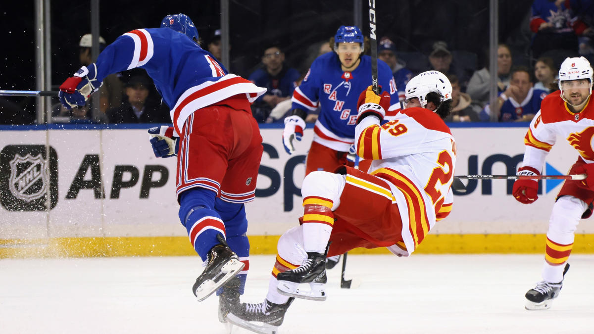 Trouba’s monster hits highlight the heated, chaotic slugfest between Rangers and Flames 3