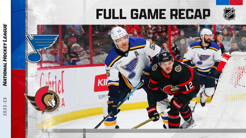 Stutzle has 2 goals, helps Senators win over Blues 3