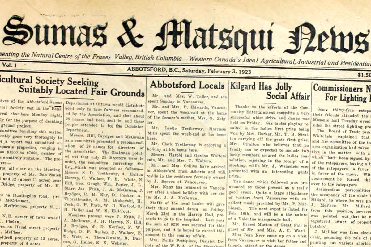 The Abbotsford Information 100 Years In the past: Flashback to February 3, 1923 3