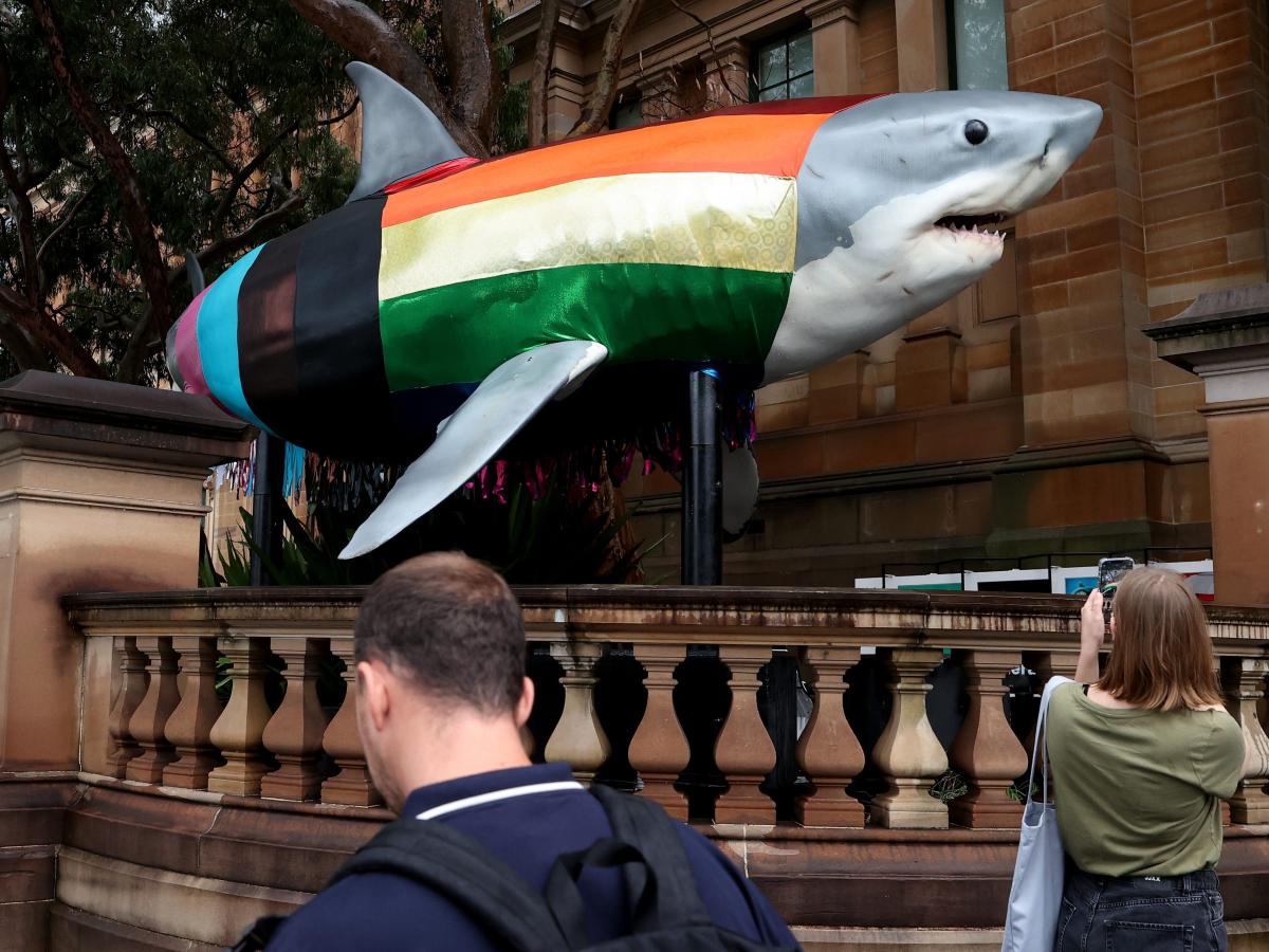 Progress Shark, a 32ft tall white man wearing a rainbow jersey, is the breakout star of WorldPride in Sydney, Australia 3