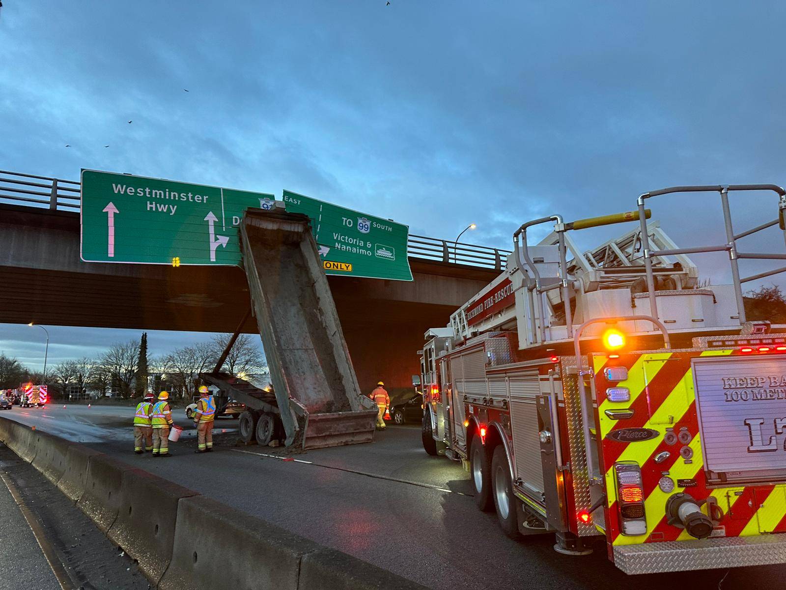 Unload truck drives on overpass, limited section – BC in Richmond on Friday 19