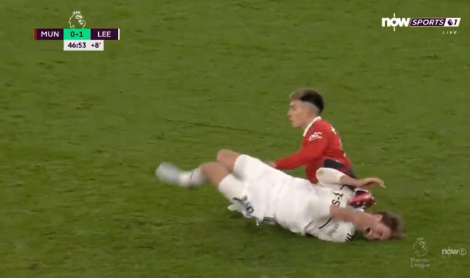 Leeds striker Patrick Bamford receives a kick within the face from Manchester United defender Lisandro Martinez next a 50-50 problem in a Premier League strike, however the incident isn't being reviewed via VAR 3