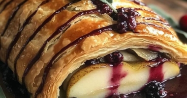 Baked Pear & Sage Wellington with Ricotta & Berry Reduction 1