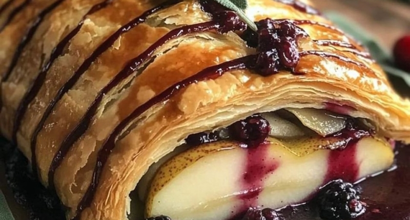 Baked Pear & Sage Wellington with Ricotta & Berry Reduction 1