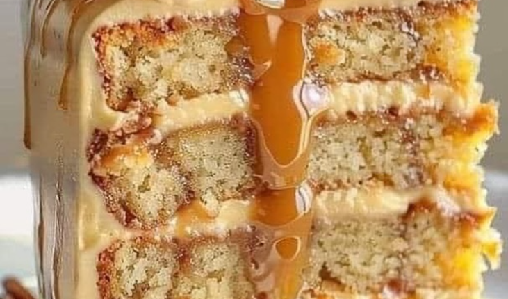 Caramel Banana Pecan Cake Recipe 🍰 1