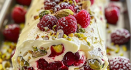 Raspberry Pistachio White Chocolate Roulade 21