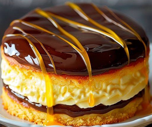 Indulgent Chocolate Caramel Boston Cream Pie Delight: A Decadent Treat 1