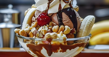 Ice Cream Sundae with Banana Split and Nuts 1