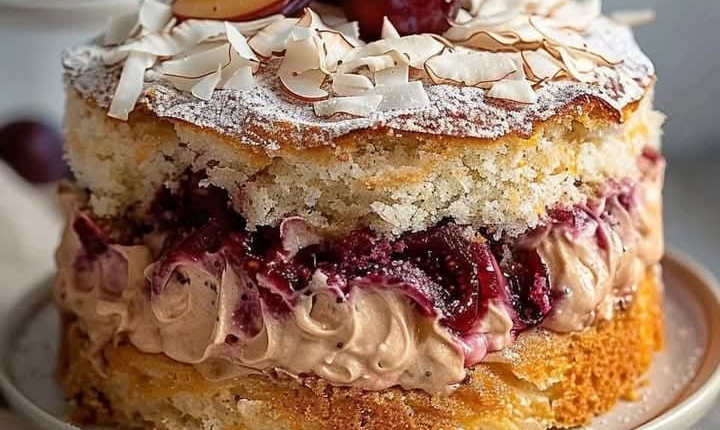 Louise Cake with Plum and Coconut: A Decadent Treat 1