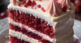 Festive Red Velvet Cake with Creamy Filling and Whipped Topping 12