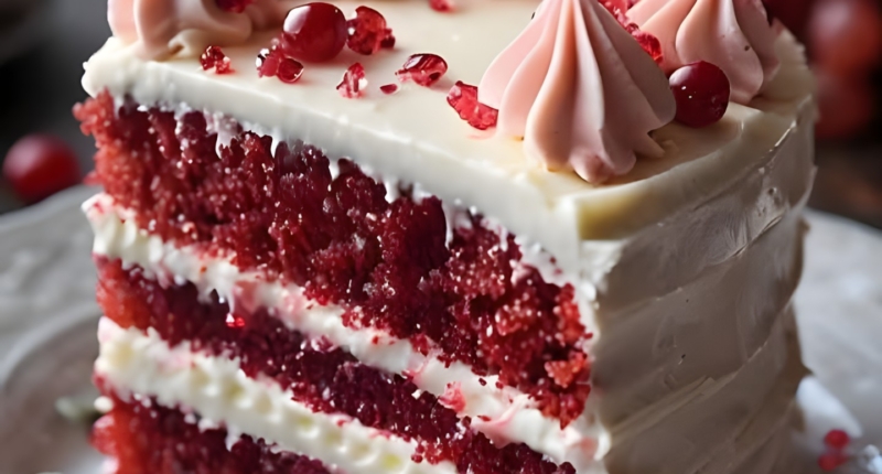 Festive Red Velvet Cake with Creamy Filling and Whipped Topping 1